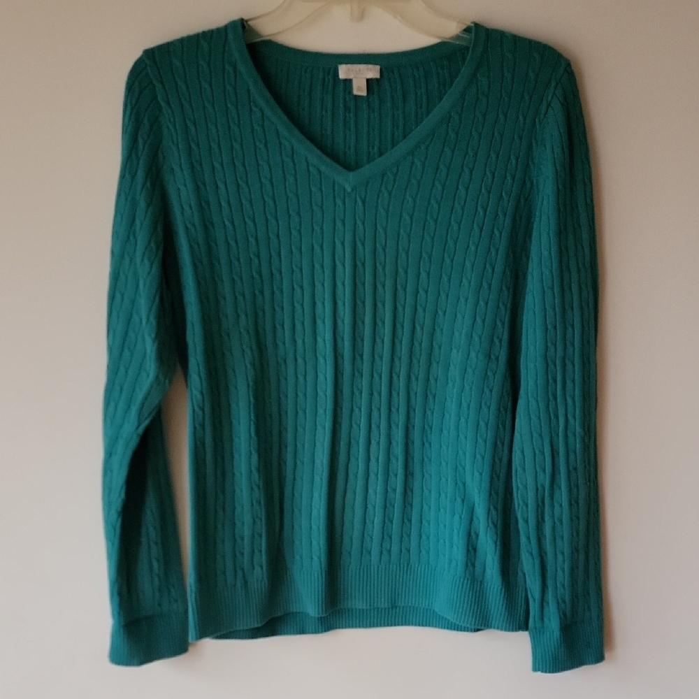 Talbots Teal Cable Knit V-Neck Sweater